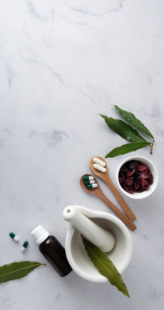 Top view ceramic bowl with capsules table